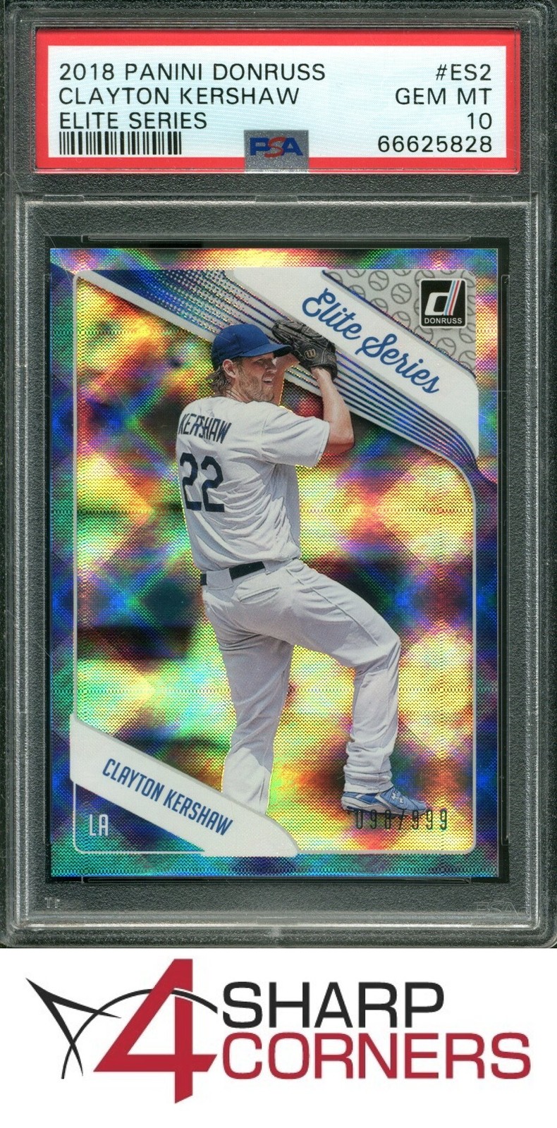 2018 PANINI DONRUSS ELITE SERIES #ES2 CLAYTON KERSHAW DODGERS #/999 POP 1 PSA 10