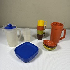 Vintage Tupperware Toy Play Dish Sets Pitchers Plates Bowls Cups Mugs Blue MCM