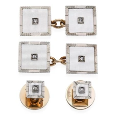 Antique Mappin & Webb 9k Yellow Gold and 14k White Gold Diamond Cufflink Set