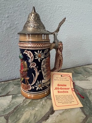 Vintage 1960 s German Beer Stein 7 , Hinged Lid, Orig Tag & Sticker