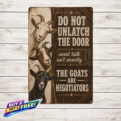 Three Goats Peeking Funny Farm Goat Warning Poster Metal Wall Decor 8x12