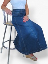 Ladies Flared Denim Jeans Maxi Skirt Stretch Denim Regular Fit 10-22