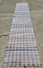 Vintage Rag Rug Runner Handmade Blue Black Pink Cotton 34x171