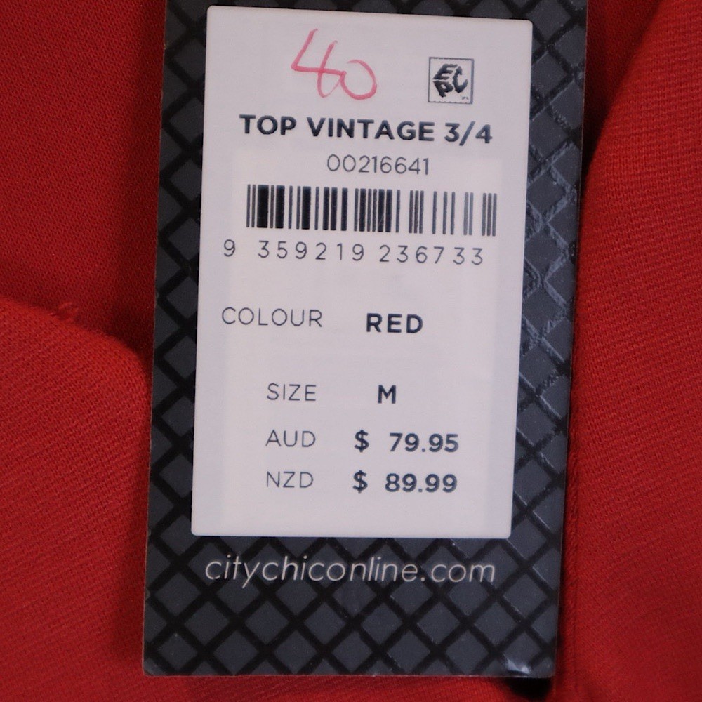 City Chic Vintage 3/4 Top Size M Plus Size Red Lined BNWT RRP $79.95 image 6