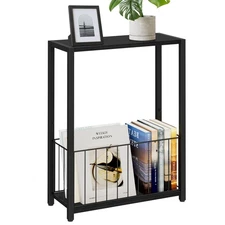 Narrow Side Table with Magazine Holder, Skinny End Table Perfect for Small Sp...