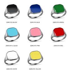 Sterling Silver Enamel Square Polygon Signet Ring – Unisex Modern Style, Colors