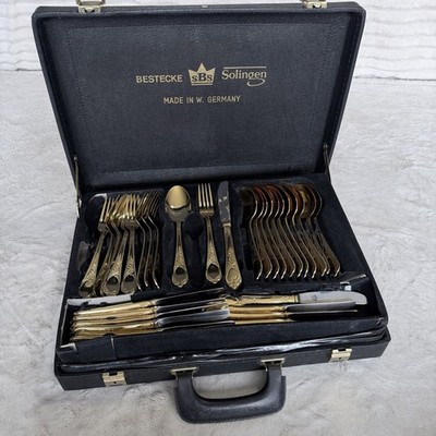 Vintage Bestecke Solingen 23/24K Gold Plated Flatware 63 Piece + Case