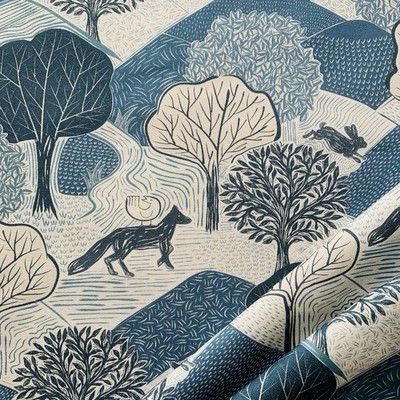 Clarke & Clarke Gardinenstoff KIELDER ~ MIDNIGHT ~ 3,85m ~ 100% Baumwolle Design