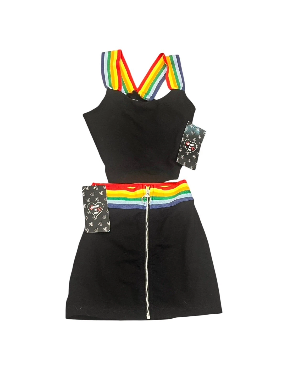 FLOWERS BY ZOE GIRL'S 4 NWT BLACK SKIRT TANK TOP SET OUTFIT BLACK RAINBOW TAPING