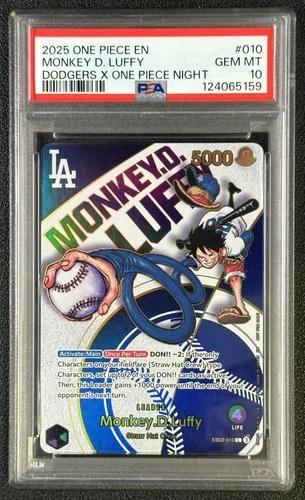 MONKEY D. LUFFY PSA 10 2025 ONE PIECE EN #EB02-010 DODGERS X ONE PIECE NIGHT 159