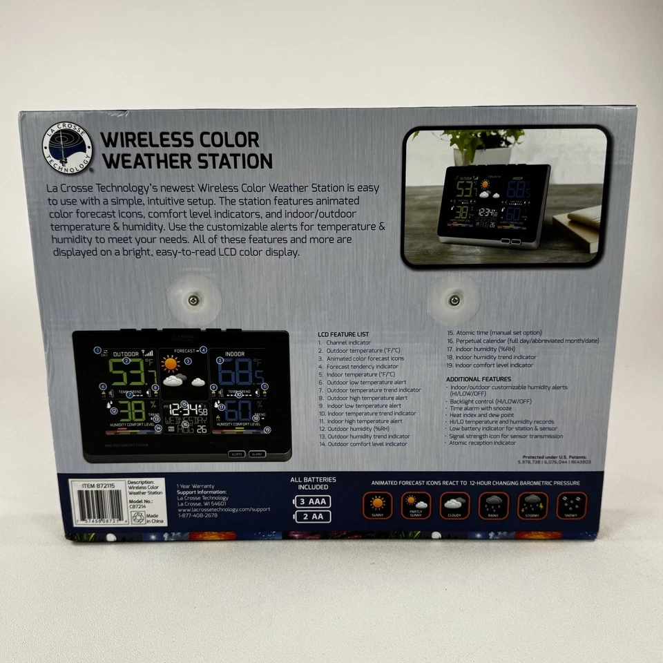 La Crosse Technology Wireless Forecast Station with Colored LCD C85845 New - Image 2 of 4