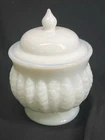 VINTAGE Westmoreland WHITE MILK GLASS CANISTER Dish W Smooth Lid Leaf Base 6.25”