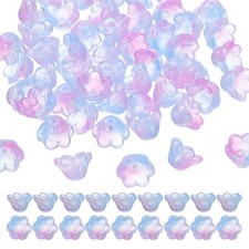 100 Pcs Glass Flower Beads for Jewelry Making, Loose Bead Charm, Pink/Blue