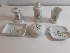 Vintage 1960s-70s Rossini Bathroom Vanity Set White With Raised Floral 8 Pieces