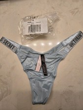 Victoria's Secret Shine Strap Thong Panties Medium Blue Hazymint NWT