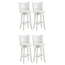 Home Square Wood Bar Height Barstool in White Finish - Set of 4