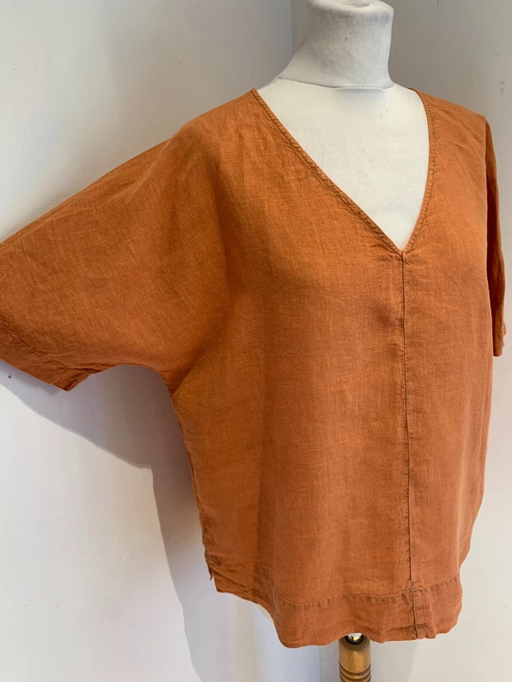 OSKA boxy top blouse Size 2 UK 12 14 VGC oversize washed orange casual linen - Image 3 of 4