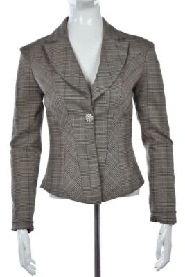 Rinascimento Womens Blazer Size S Black Beige Plaid Cotton Career Basic Jacket