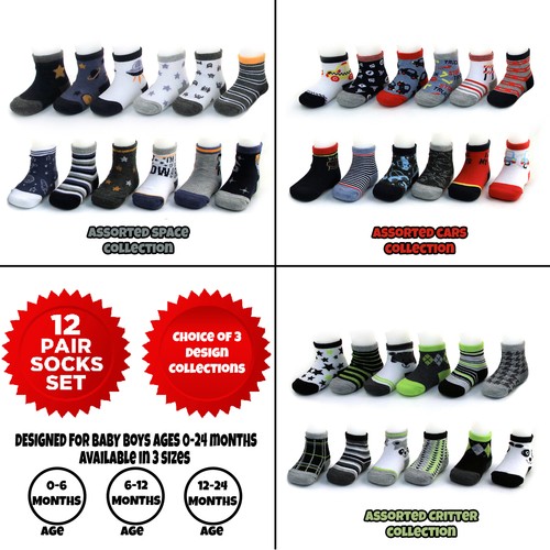 Juego de 12 pares de calcetines Rising Star para bebés niños surtidos diseños de colores, multicolor, edad - Imagen 3 de 9