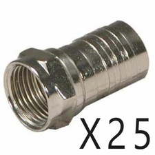 25 Pack Lot - F-Type One Piece Crimp On Connector Male Plug for RG6 Coax Cable