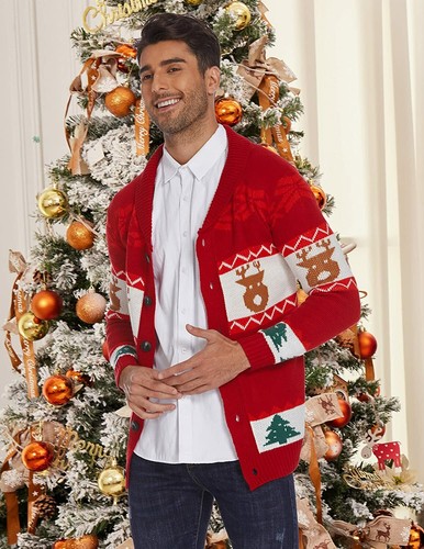 COOFANDY Mens Christmas Cardigan Sweater Shawl Collar Knitted Xmas Cardigans  But | eBay