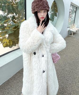 Women Winter Faux Lamb Fur Long Coat Loose Fit Furry Jacket Trench Warm  Outwear