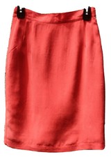 Vintage L Bates Red Pencil Rayon Skirt Sz 6 Wet Look Lining Back Closure Slit PO