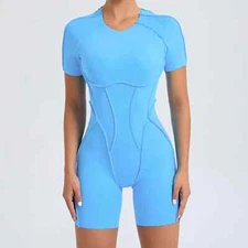 Women's Backless Short Jumpsuit Gym Yoga Outfit Scrunch Workout Sportswear