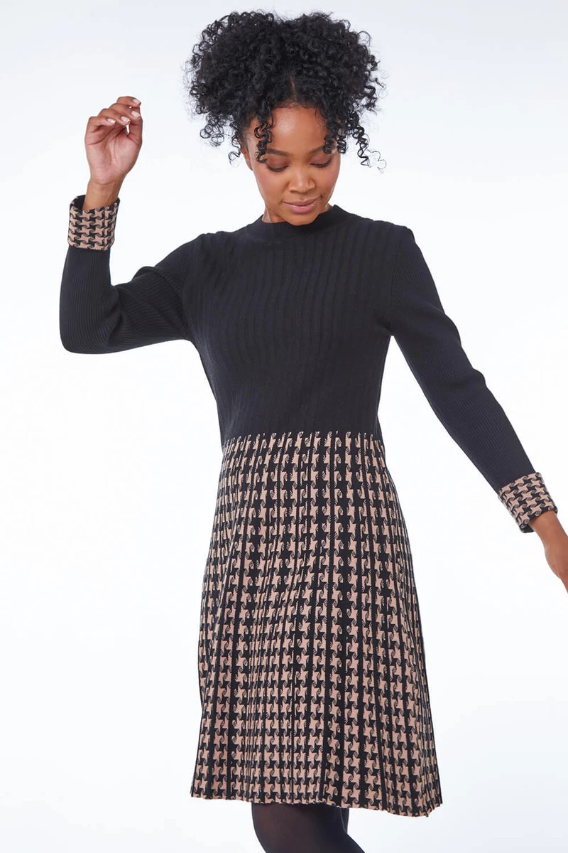 Petite Contrast Knitted Jumper Dress For Women UK Ladies Roman