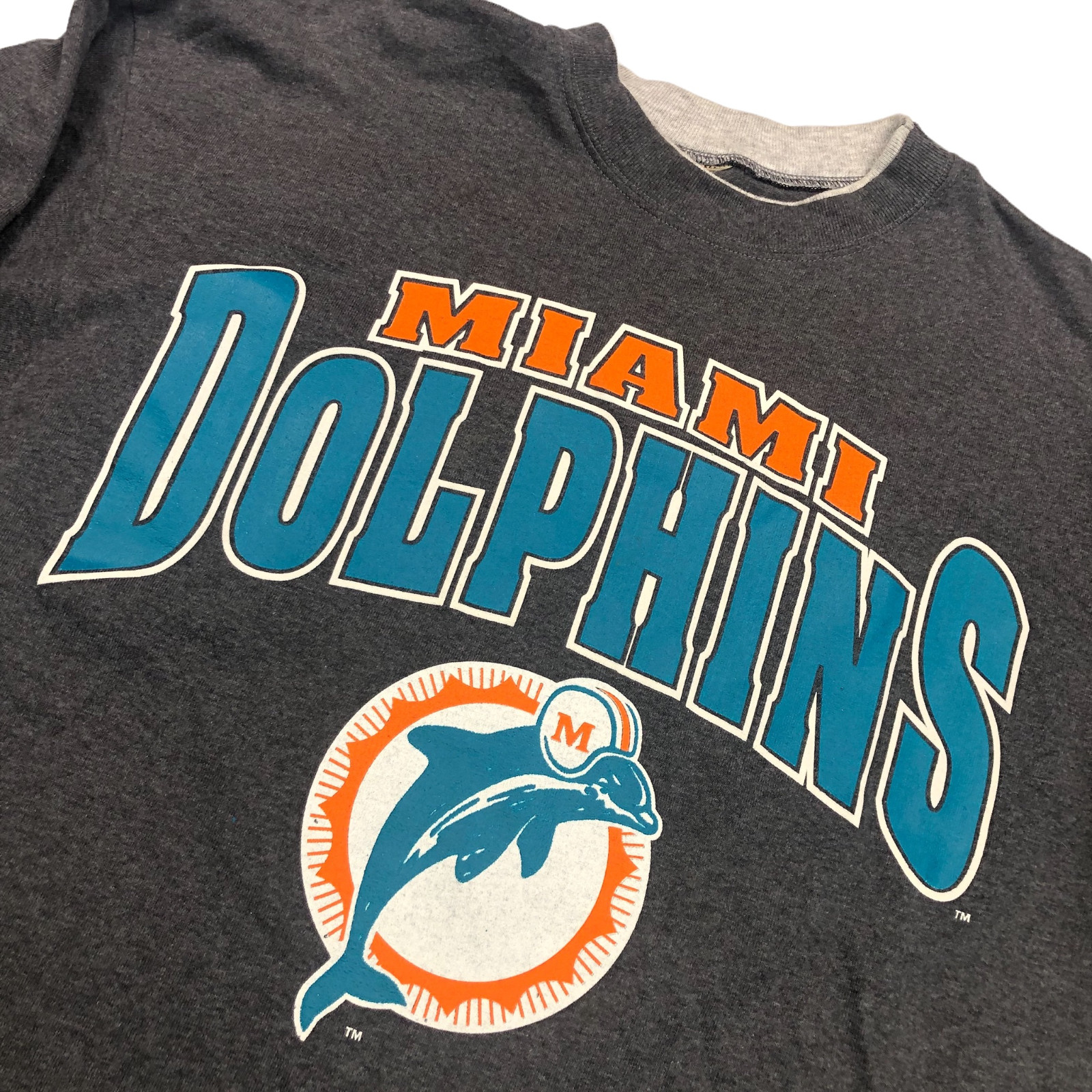 VTG Miami Dolphins Men's Long Sleeve Graphic Cotton T-Shirt Dark Gray • Large