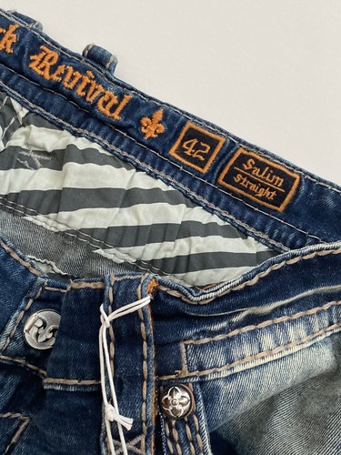 Rock Revival Jeans Salim Straight Mens Size 42 x 34 Denim Distressed - 第 9/9 張圖片