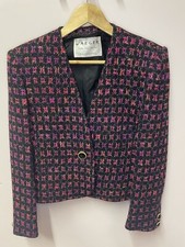 Vintage Jaeger 1990s Fantasy Tweed Purple + Pink + Black Metallic Blazer Jacket