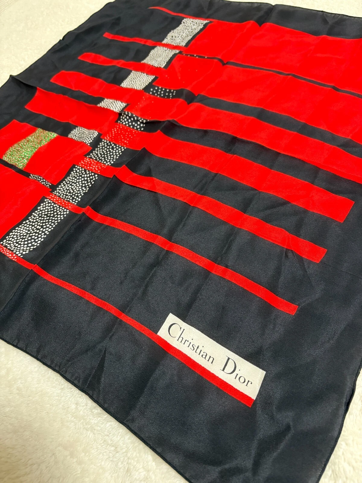 Christian Dior écharpe vintage en soie rouge noir rayures modernes taille 24,8 pouces x 24,8 pouces