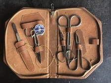 Griffon Carbo Magnetic Scissors & Shears Set Kit Brown Leather Case Vintage