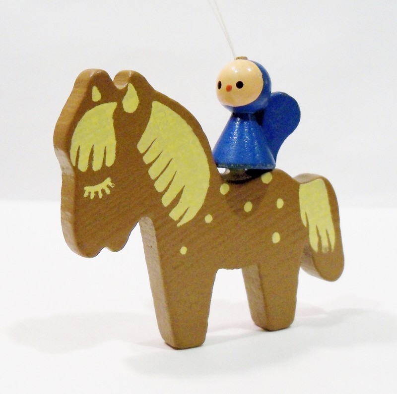 Erzgebirge Style Angel Girl Horse Pony Wooden Wood Miniature Sevi Italy Ornament