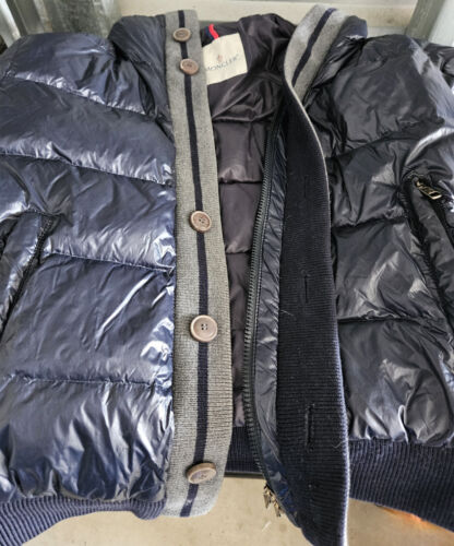 Vtg Y2K Moncler Navy Blue Down Fill Puffer Hooded Jacket Zipper & Button Size 0 - Picture 12 of 23