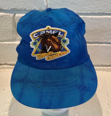 Vintage Joe Camel Smooth Character Tie-Dyed Blue Nylon Hat Cigarettes  Snapback