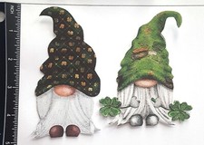 Lot of 2 St Paddys Day Gnomes 4-Leaf Clover Gold SINGLE LAYER Embellishments 215