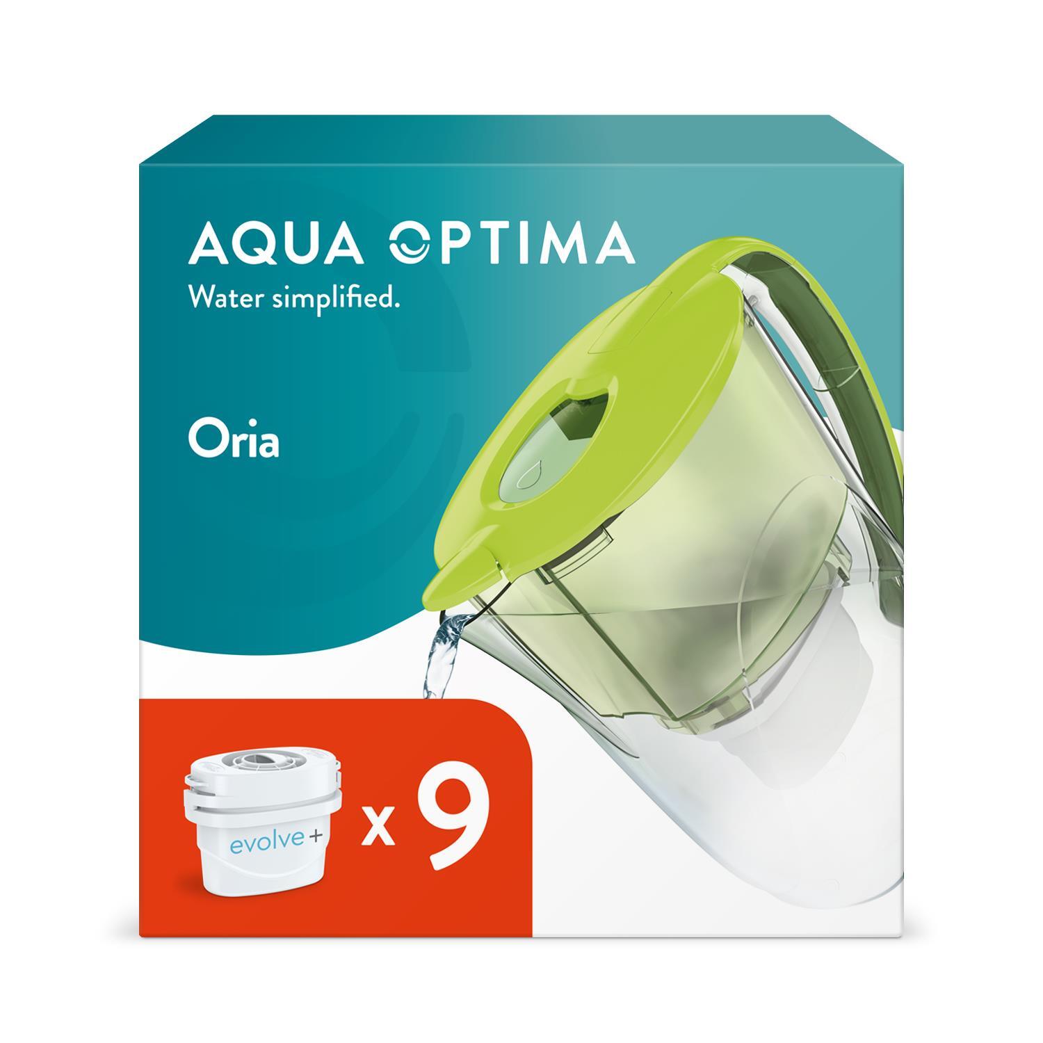 Water Filter Jug 2.8L Capacity & 9 Filter Cartridges, Oria by Aqua Optima, Green