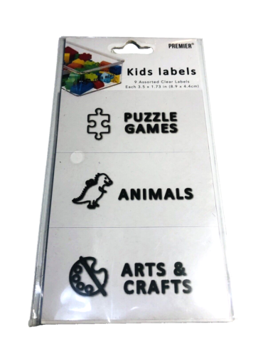 Autocollants en vinyle transparent étiquettes enfants Premier 9 pièces assortis pour bacs de rangement pour jouets - Photo 1 sur 3