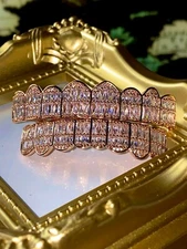 14k Baguette Joker Gold Grillz for Mouth Teeth Top Bottom Hip Hop 8 tooth Grills