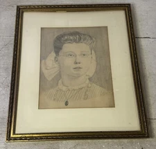 Antique Portrait Drawing Sketch 1911 Young Lady High School Graduation Signed