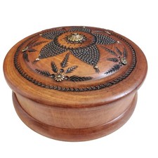 Ancienne Tabatière Boîte En Bois Ronde Collection Antiquité Époque A Définir 