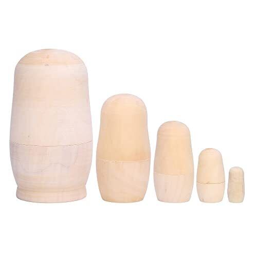 Paquete de 5 muñecas rusas de anidación en blanco sin pintar muñecas de madera matrioshka - Imagen 1 de 7