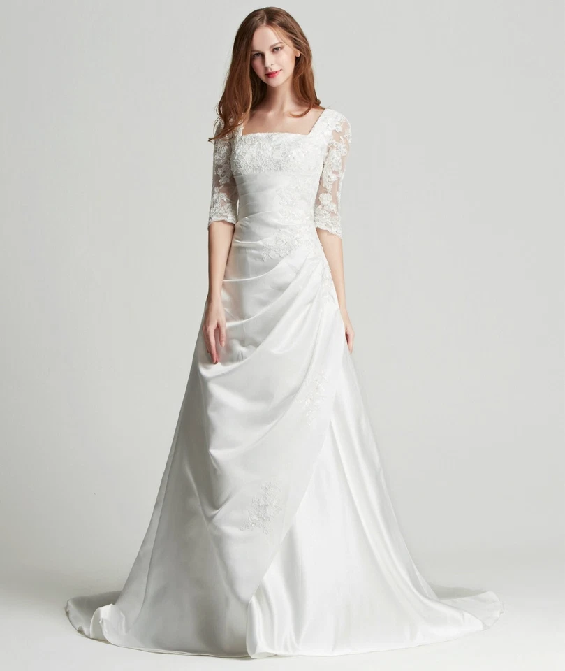 HBH Brautmode Brautkleid Hochzeitskleid mit 3/4 Ärmeln Spitze bestickt - Bild 4 von 4