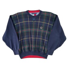 Tommy Hilfiger Vintage Size Large Men's Y2K OG 90s Sweater Navy Plaid Crew Neck