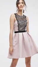 Little Mistress Size 16 Pink Skater Dress Black Lace Detail Bnwt Rrp £75 BC4