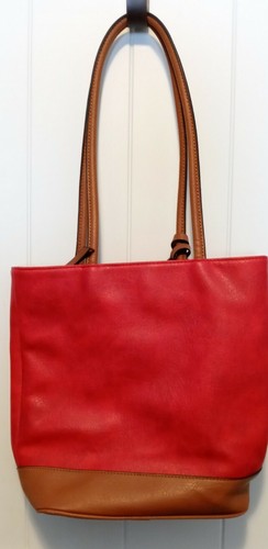 Bueno Red And Tan Shoulder Tote Purse With Tassel Accent - Picture 2 of 9