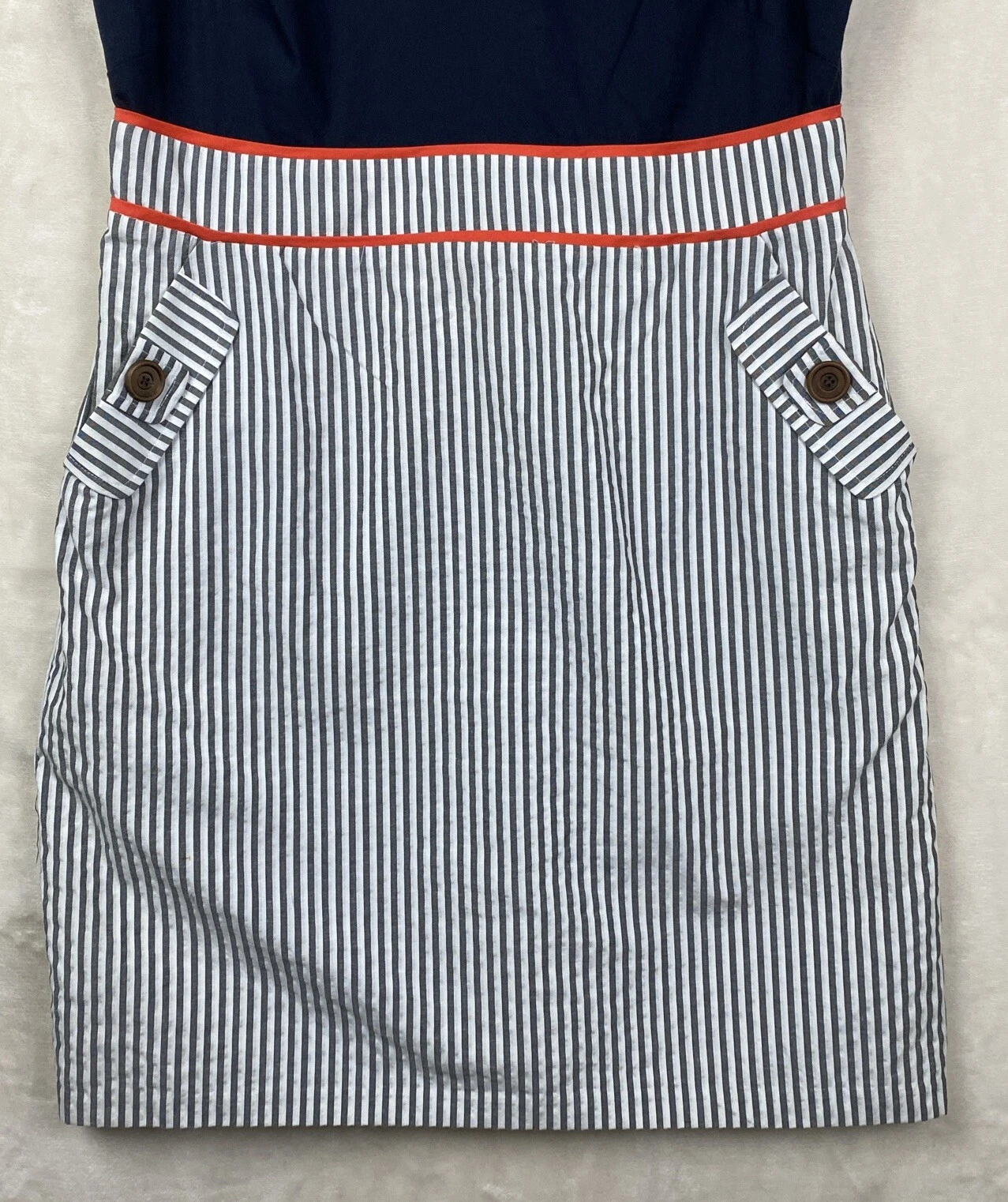 Abito tubino Alyx donna 16 blu navy plissettato preppy seersucker senza maniche carriera