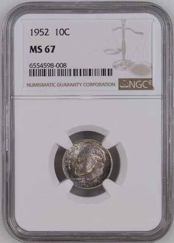 1952 10C Roosevelt Ten Cent NGC MS67   6554598-008